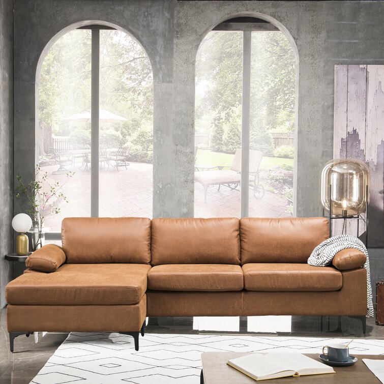 Wayfair brown store leather couch